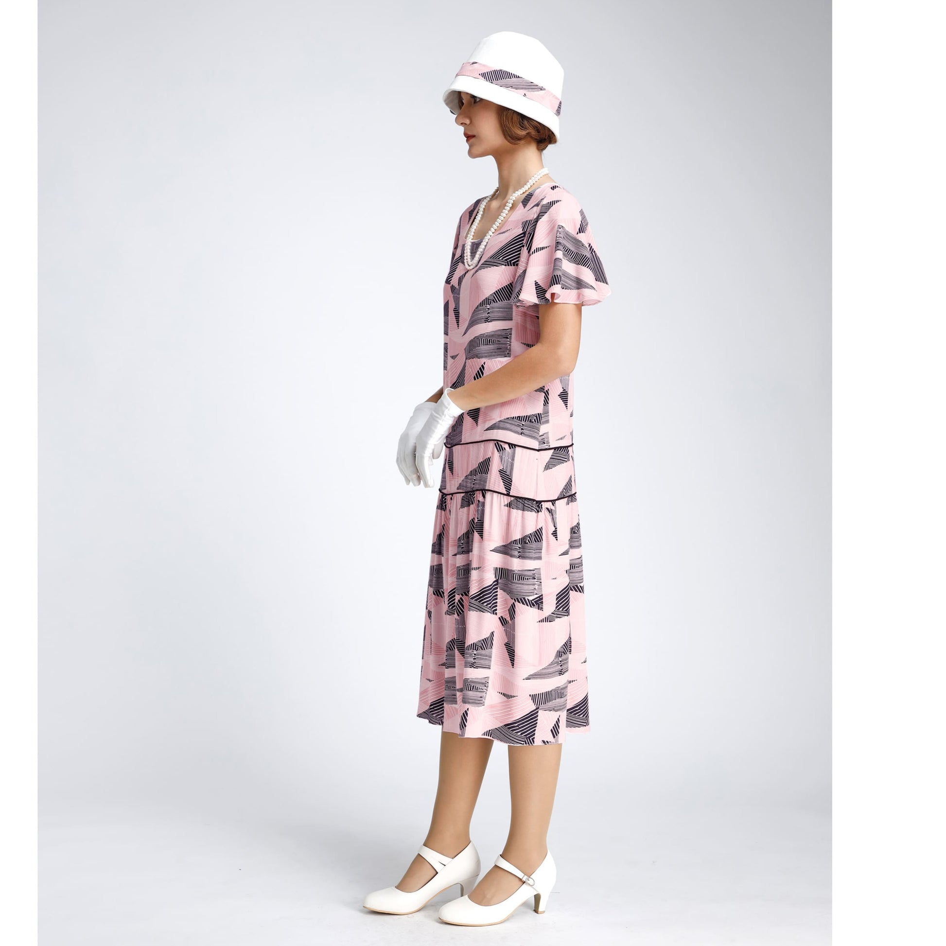 Pink and black art deco 1920s dress. This flapper dress can be worn as a Great Gatsby dress, Downton Abbey dress or 1920s high tea party dress