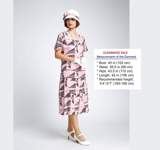 CLEARANCE: 1920s tea party dress in pink and black with flutter sleeves