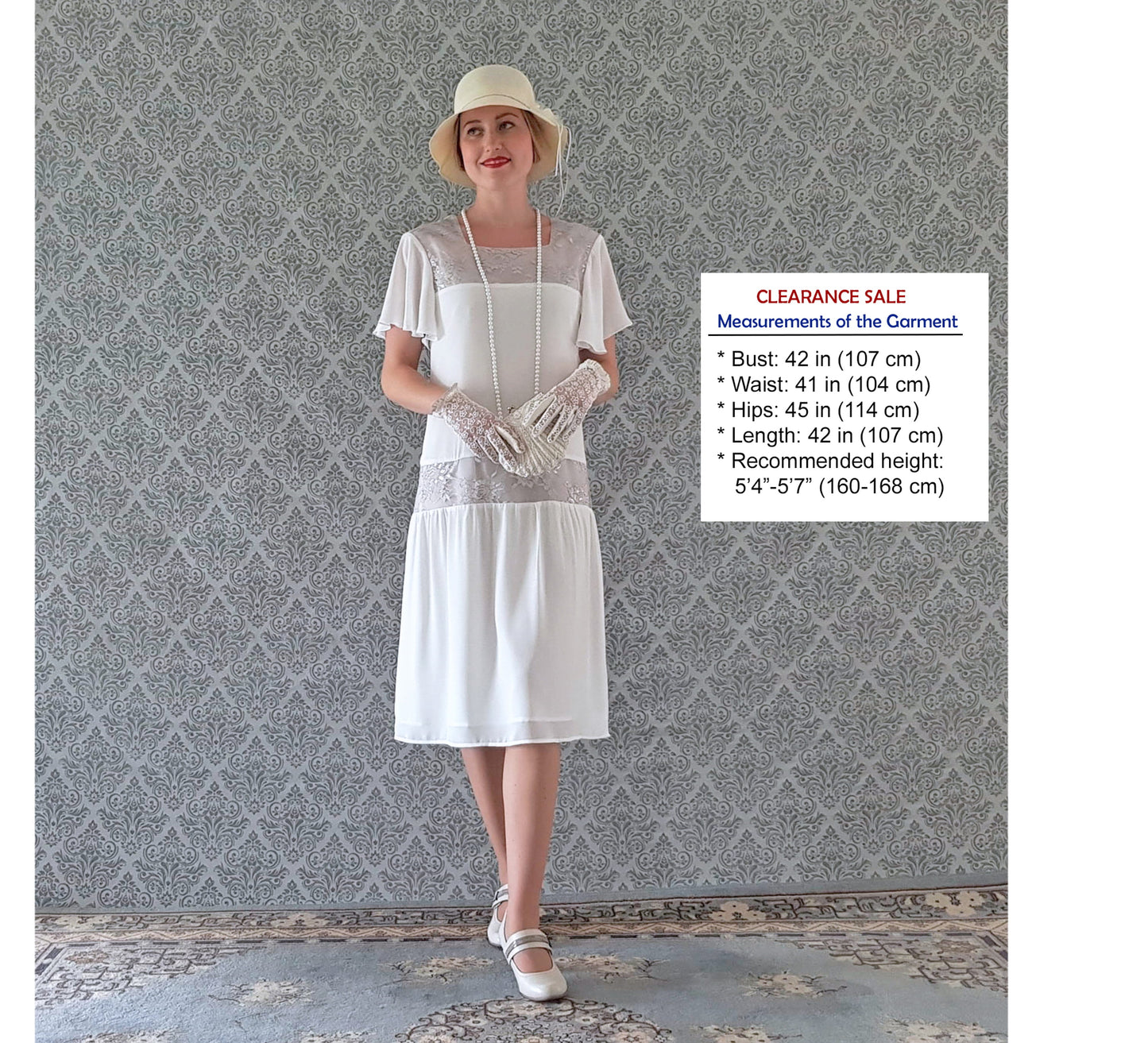 CLEARANCE: Off-white Downton Abbey dress with flutter sleeves