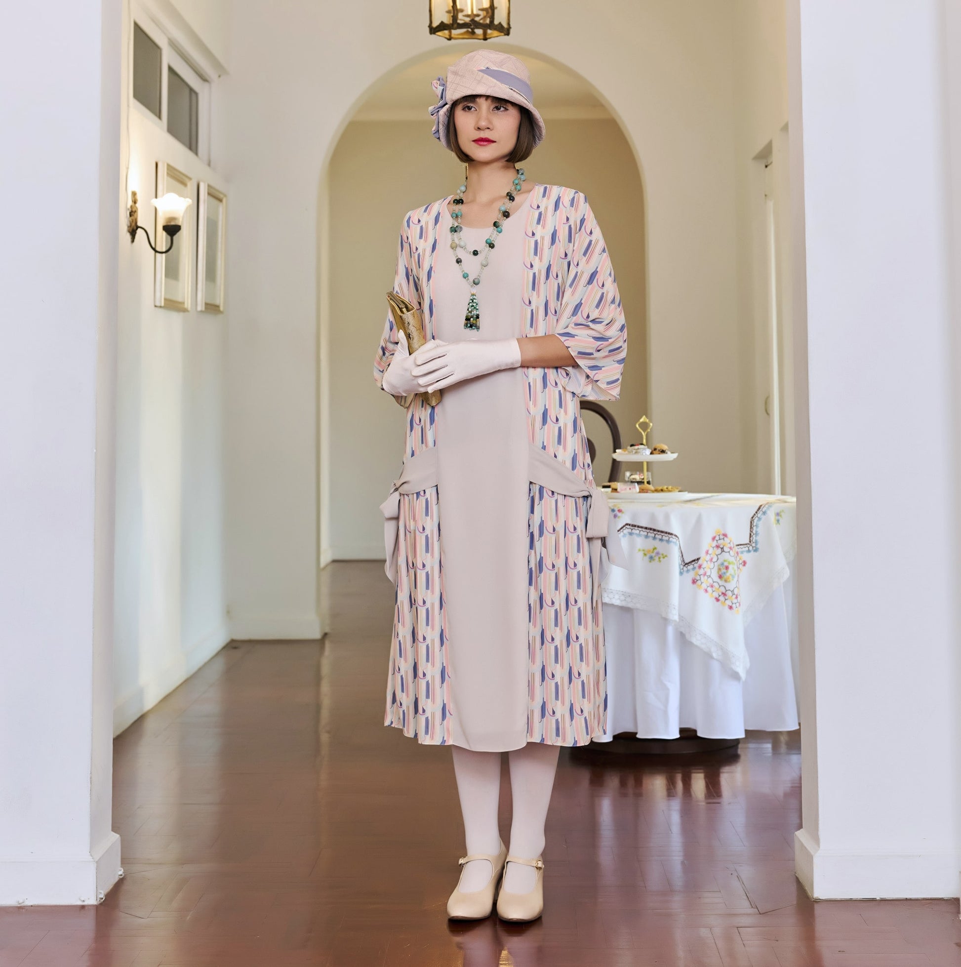 1920s summer dress with art deco design and elbow sleeves 1920s summer dress with art deco design and elbow sleeves
