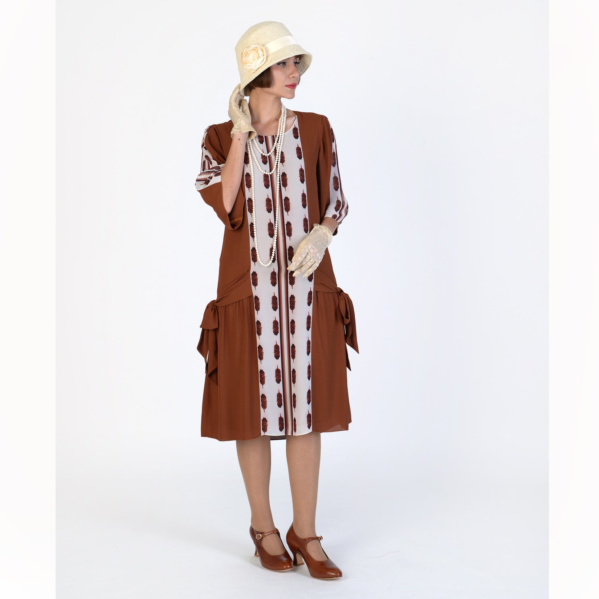 1920s Gatsby dress made of brown crepe georgette and printed chiffon LaVieDelight 1920s Gatsby dress made of brown crepe georgette and printed chiffon LaVieDelight