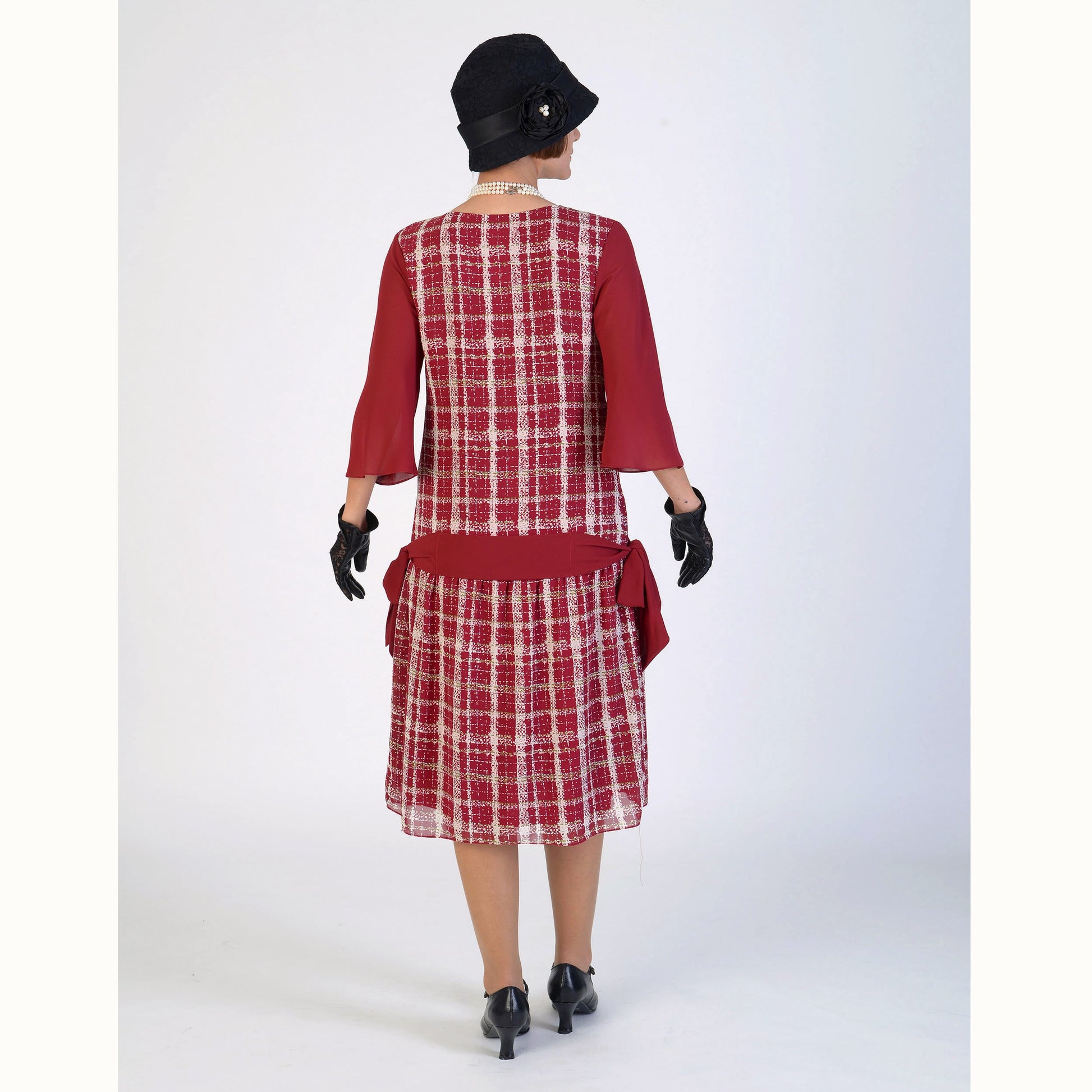 1920s reproduction dress in maroon red and off-white plaid LaVieDelight 1920s reproduction dress in maroon red and off-white plaid LaVieDelight