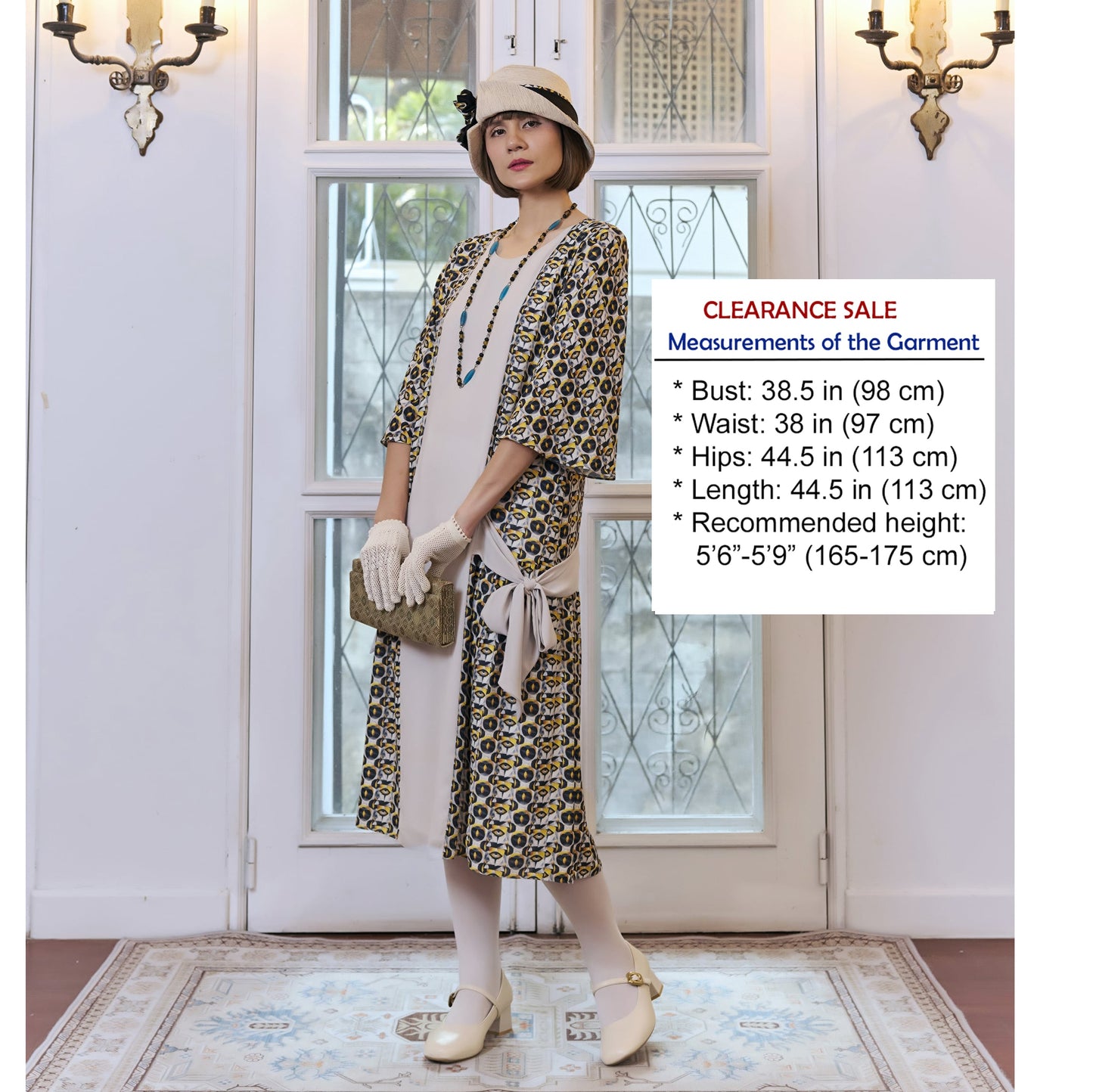 CLEARANCE: Chiffon Art Deco dress in black, yellow and white