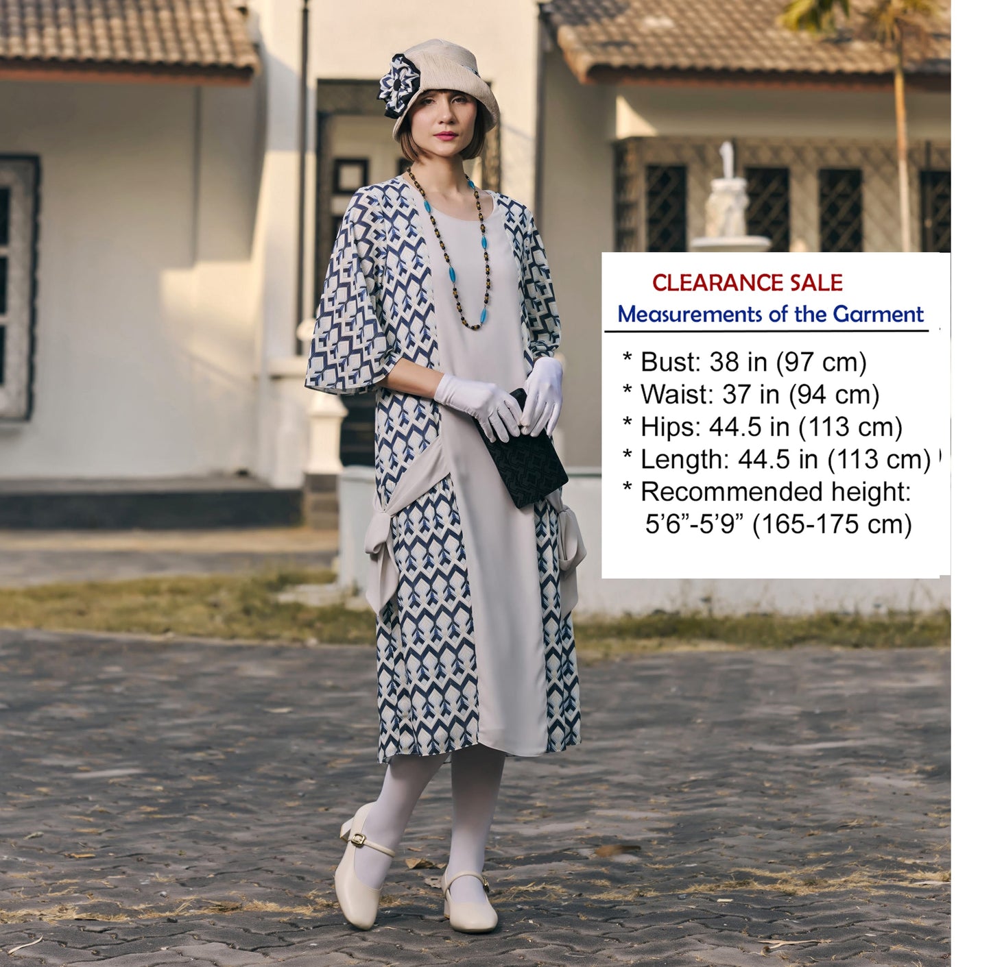 CLEARANCE: Chiffon Art Deco fashion dress with elbow sleeves