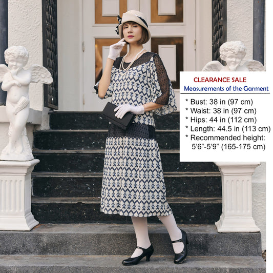 CLEARANCE: 1920s chiffon art deco dress with lace insets & elbow sleeves