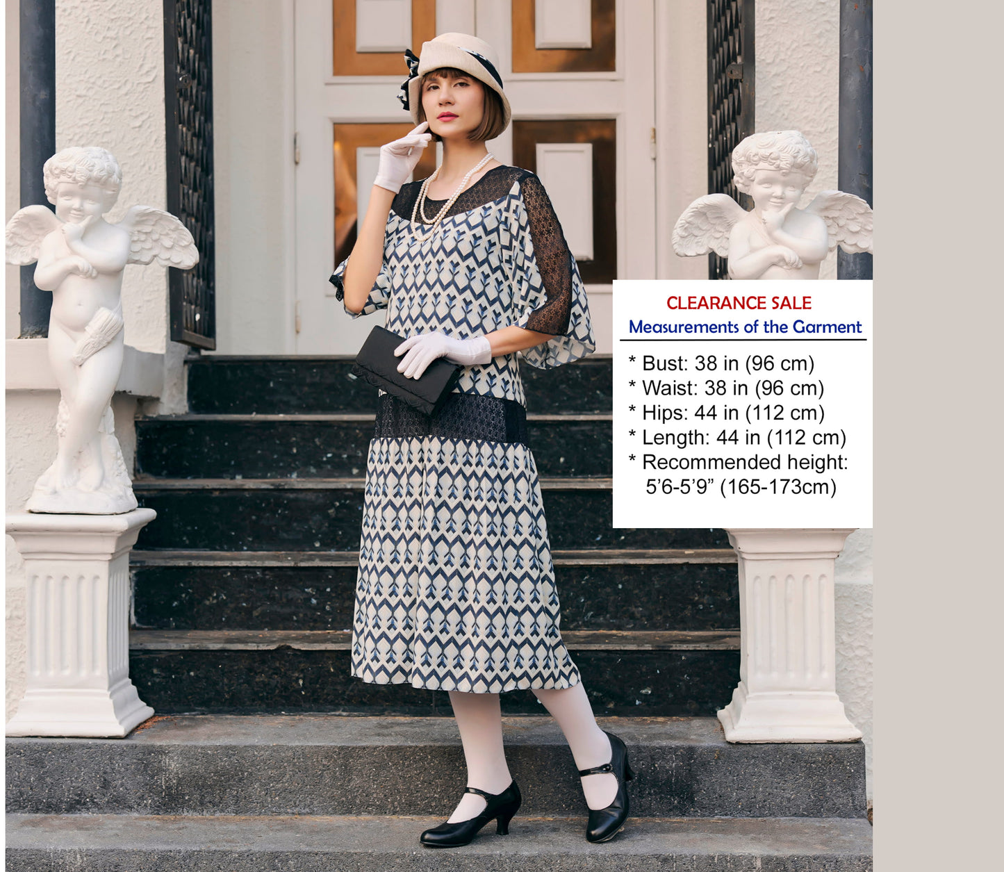 CLEARANCE: 1920s art deco dress with lace insets & elbow sleeves
