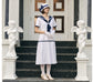 White cotton Great Gatsby dress in 1920s sailor look