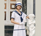 White cotton Great Gatsby dress in 1920s sailor look