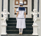 White cotton Great Gatsby dress in 1920s sailor look