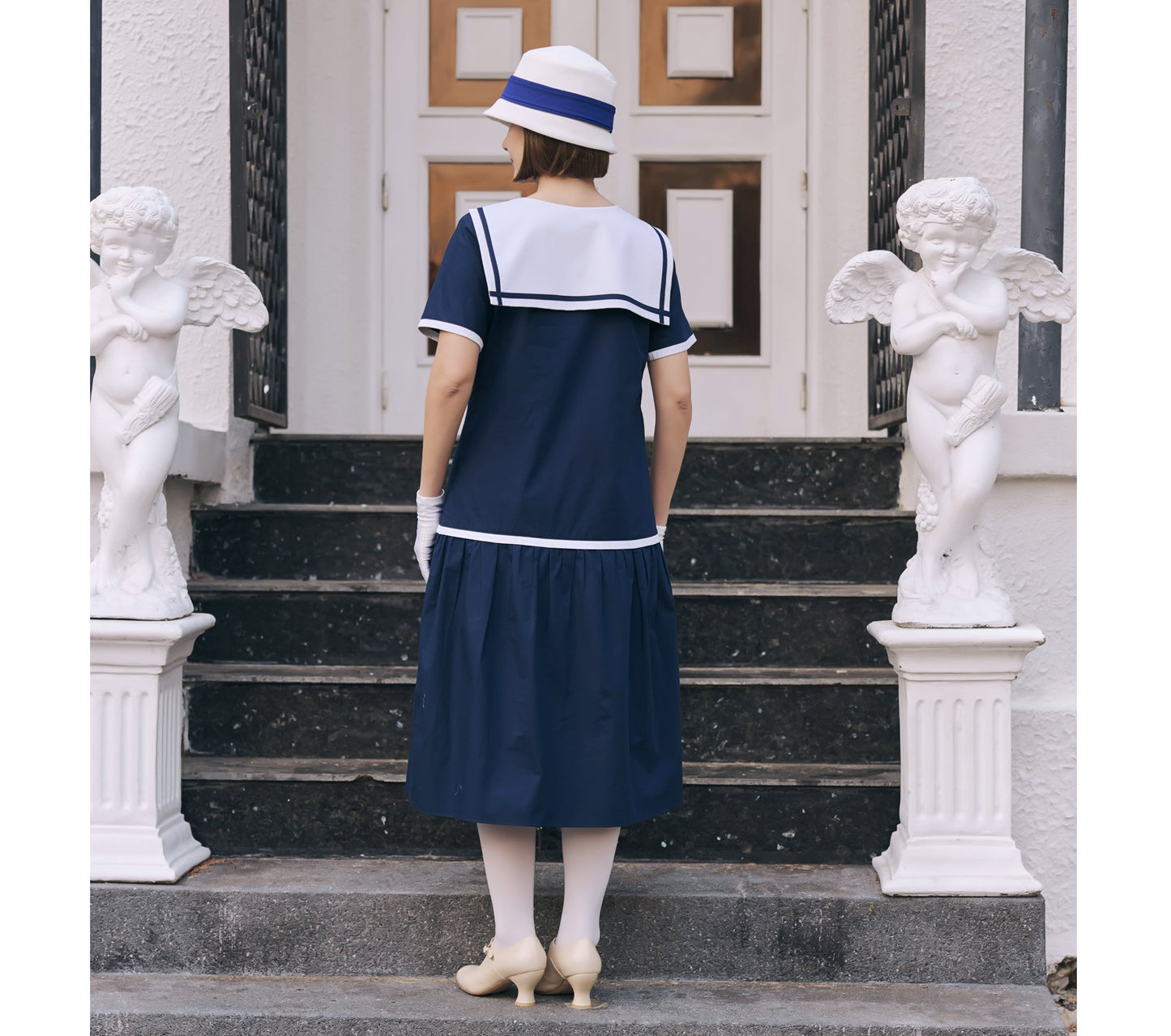 Navy and white cotton sailor dress in 1920s look