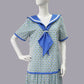 Cotton sailor-style 1920s dress with green and white diamond print