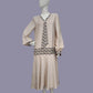 Beige Rayon Downton Abbey style Dress with Brown Deco Fan Print