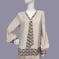 Beige Rayon Downton Abbey style Dress with Brown Deco Fan Print