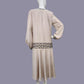 Beige Rayon Downton Abbey style Dress with Brown Deco Fan Print