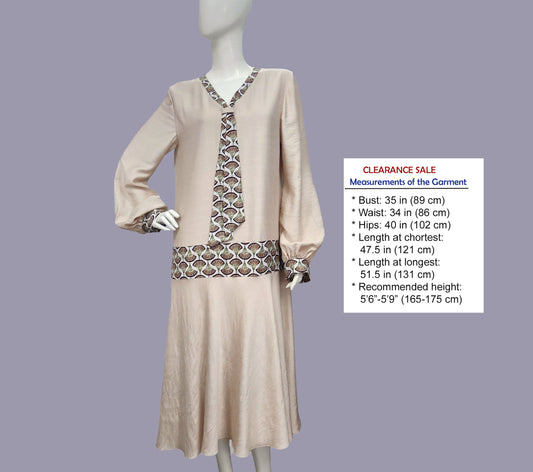 CLEARANCE: Beige Rayon Downton Abbey Dress with Brown Deco Fan Print