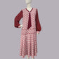 1920s dress in red Art Deco print and maroon red contrasting details