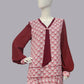 1920s dress in red Art Deco print and maroon red contrasting details