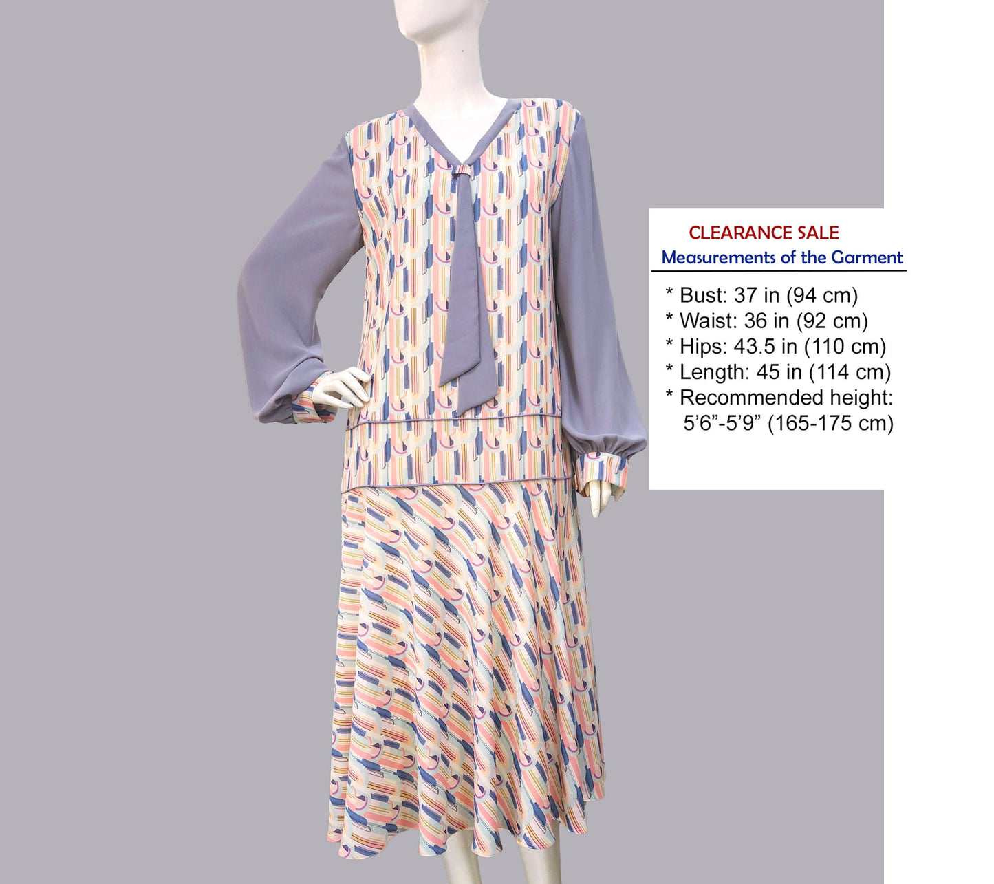 CLEARANCE: 1920s fashion dress with a Art Deco pattern in light pastel shades
