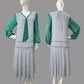 1920s dress with light blue Chevron Deco Print Dress and Jade Green Tie and long sleeves