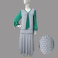 1920s dress with light blue Chevron Deco Print Dress and Jade Green Tie and long sleeves