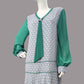 1920s dress with light blue Chevron Deco Print Dress and Jade Green Tie and long sleeves