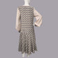 1920s Dress in Brown Deco Fan Print and Beige Contrast details