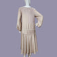 Beige 1920s Afternoon Tea Dress with Off-White Contrasting Details