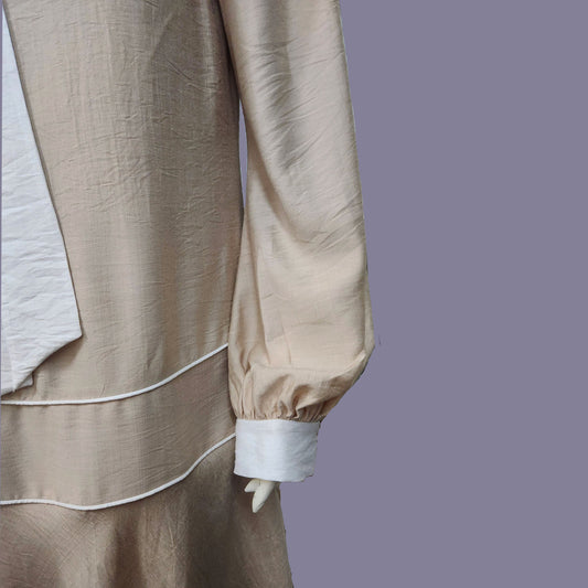 Beige 1920s Afternoon Tea Dress with Off-White Contrasting Details