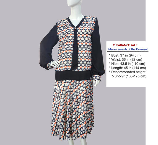 CLEARANCE: 1920s dress in Art Deco Fan Print in Black, Ivory and Terracotta