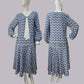 1920s Style Blue Palm Leaf Print Dress with White Tie