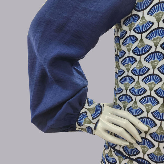 Stunning Blue Fan print 1920s Dress in Art Deco rayon blend design