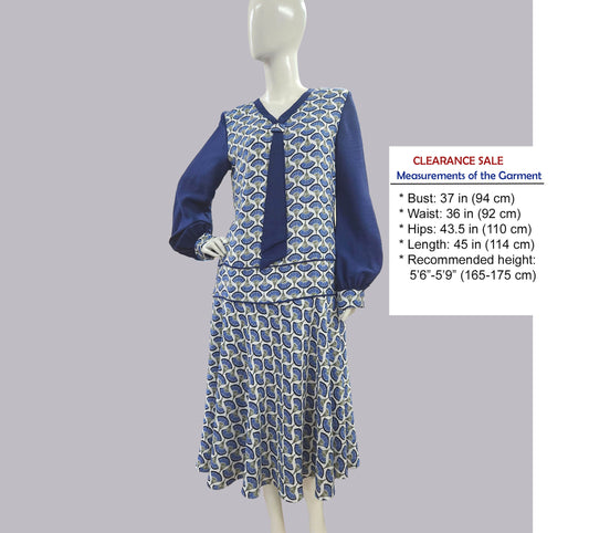 CLEARANCE: Blue Fan print 1920s Dress in Art Deco rayon blend design