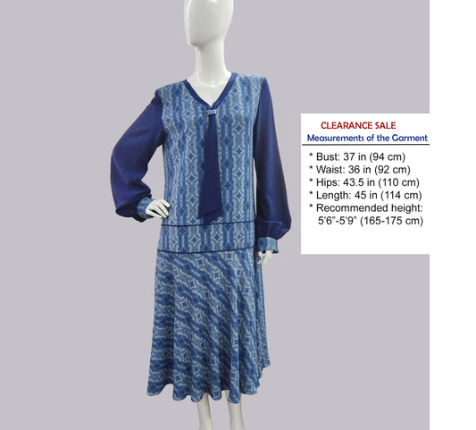 CLEARANCE: Art Deco dress in blue rayon blend with flowing drop-waist silhouette
