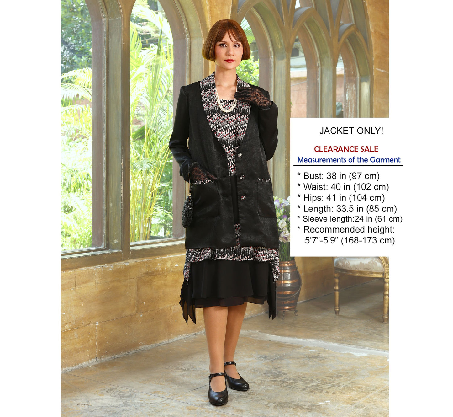 CLEARANCE: Black satin 1920s jacket