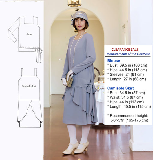 CLEARANCE: 2 piece 1920s reproduction dress in grey with long sleeves