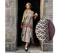 Two-Piece 1920s Dress in Fan Deco Brown Print with Dark Mauve Contrasts - close up of the print