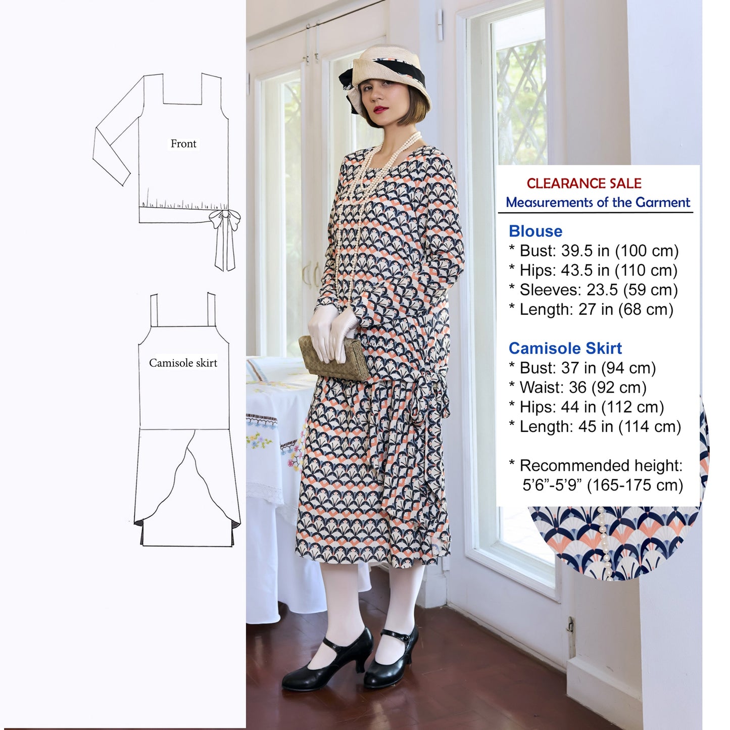 CLEARANCE: 1920s-inspired 2-piece Art Deco dress with long sleeves