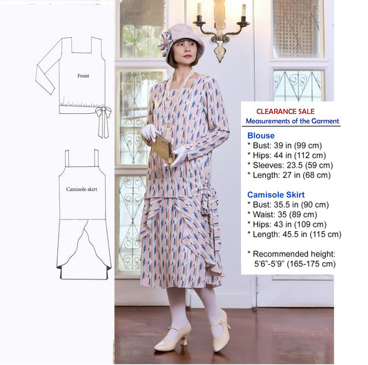 CLEARANCE: 2-piece chiffon 1920s dress with art deco print & long sleeves