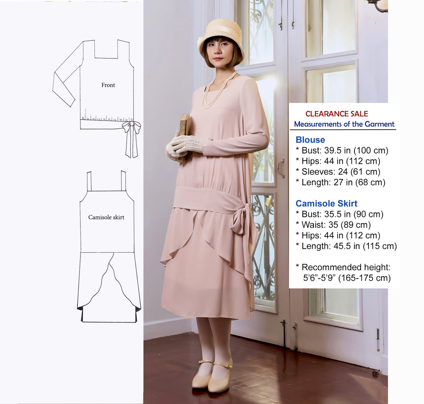 CLEARANCE: Nude 2-piece Gatsby party outfit with long sleeves
