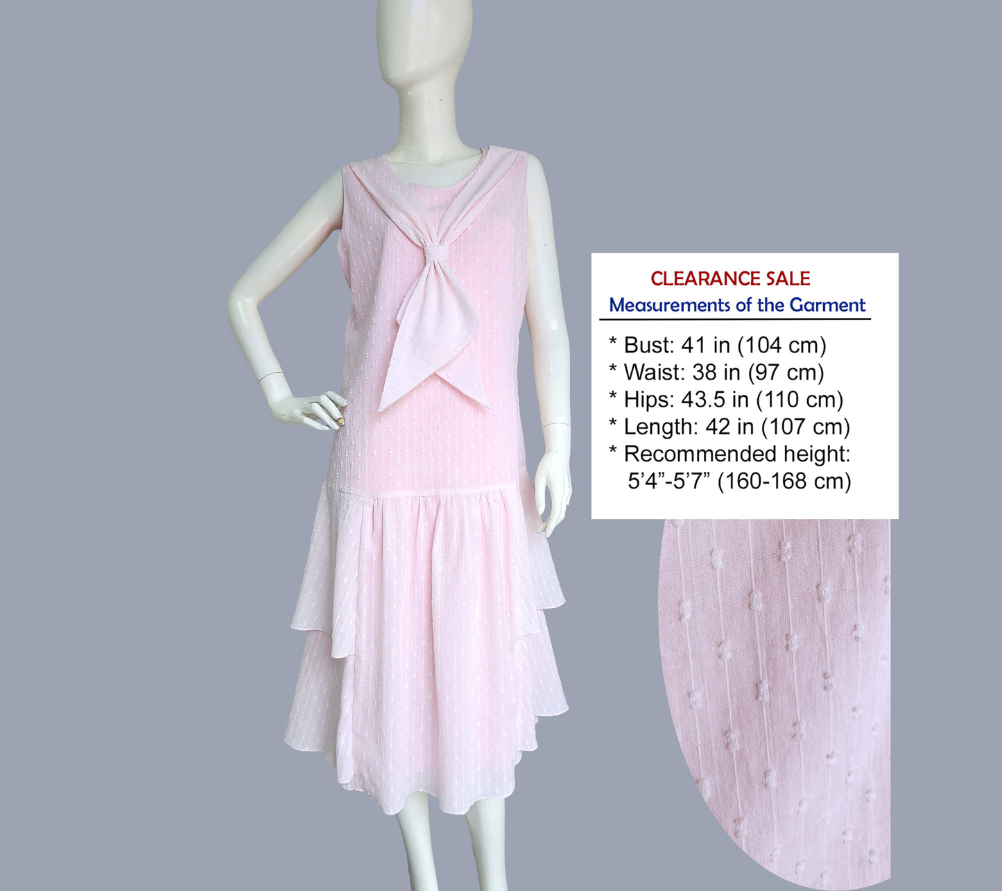 CLEARANCE: Sleeveless cotton 1920s dress in pale pink with tiered skirt