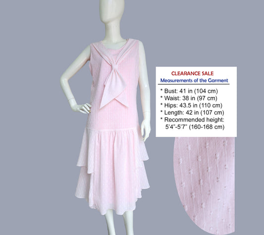 CLEARANCE: Sleeveless cotton 1920s dress in pale pink with tiered skirt