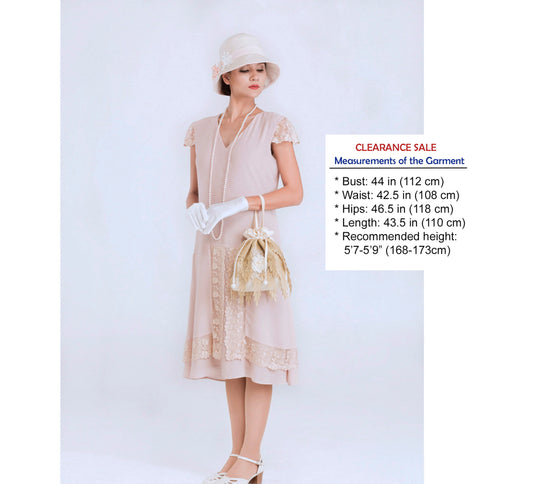 CLEARANCE: Nude drop waist Great Gatsby dress w/ cap sleeves
