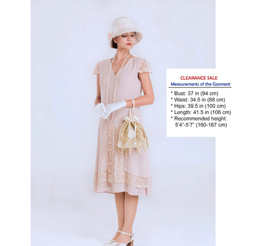 CLEARANCE: Nude drop waist Great Gatsby dress wth cap sleeves