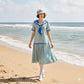 Cotton sailor-style 1920s dress with green and white diamond print