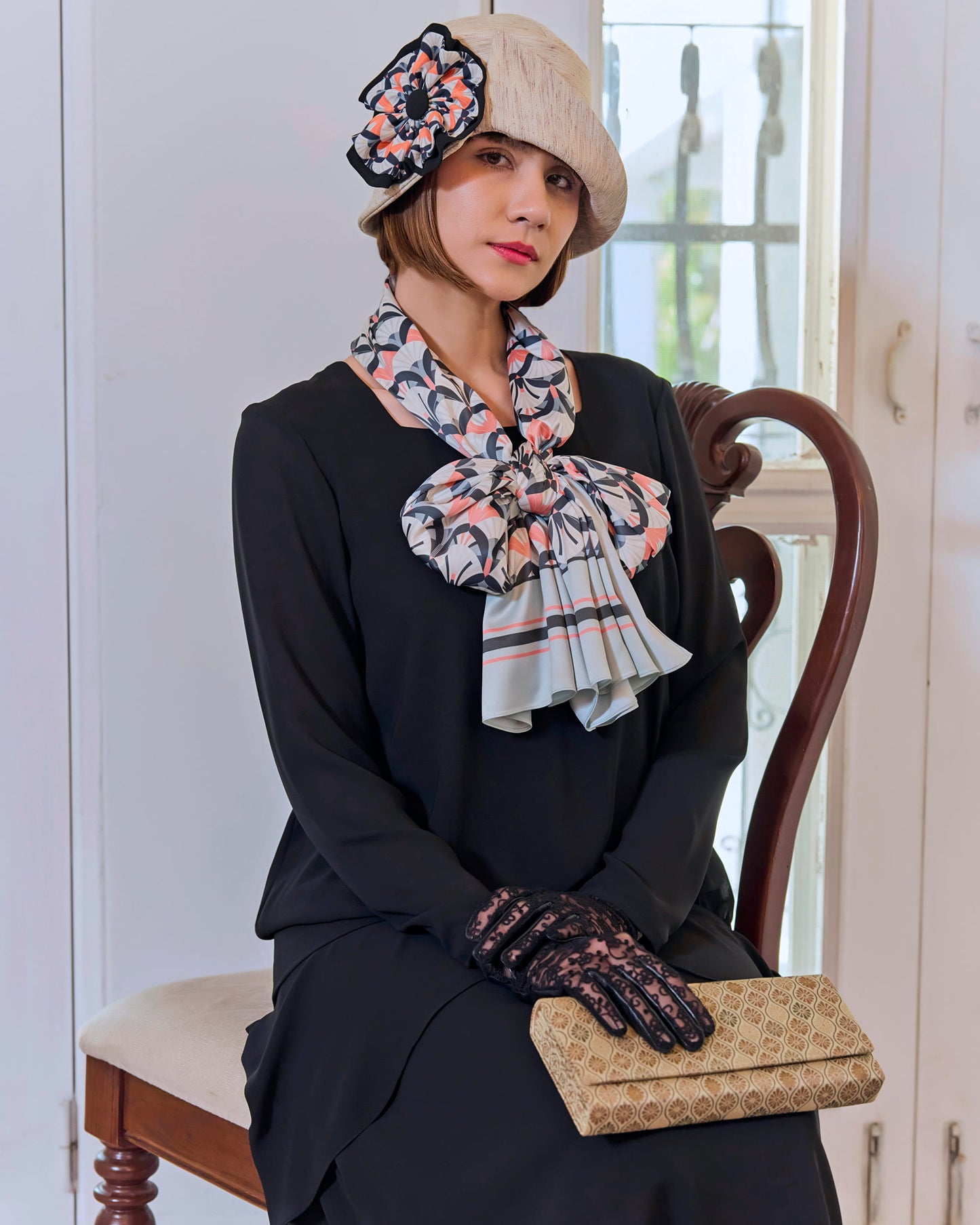 Set of 5 exclusive Art Deco silky satin scarves for your 1920s outfit