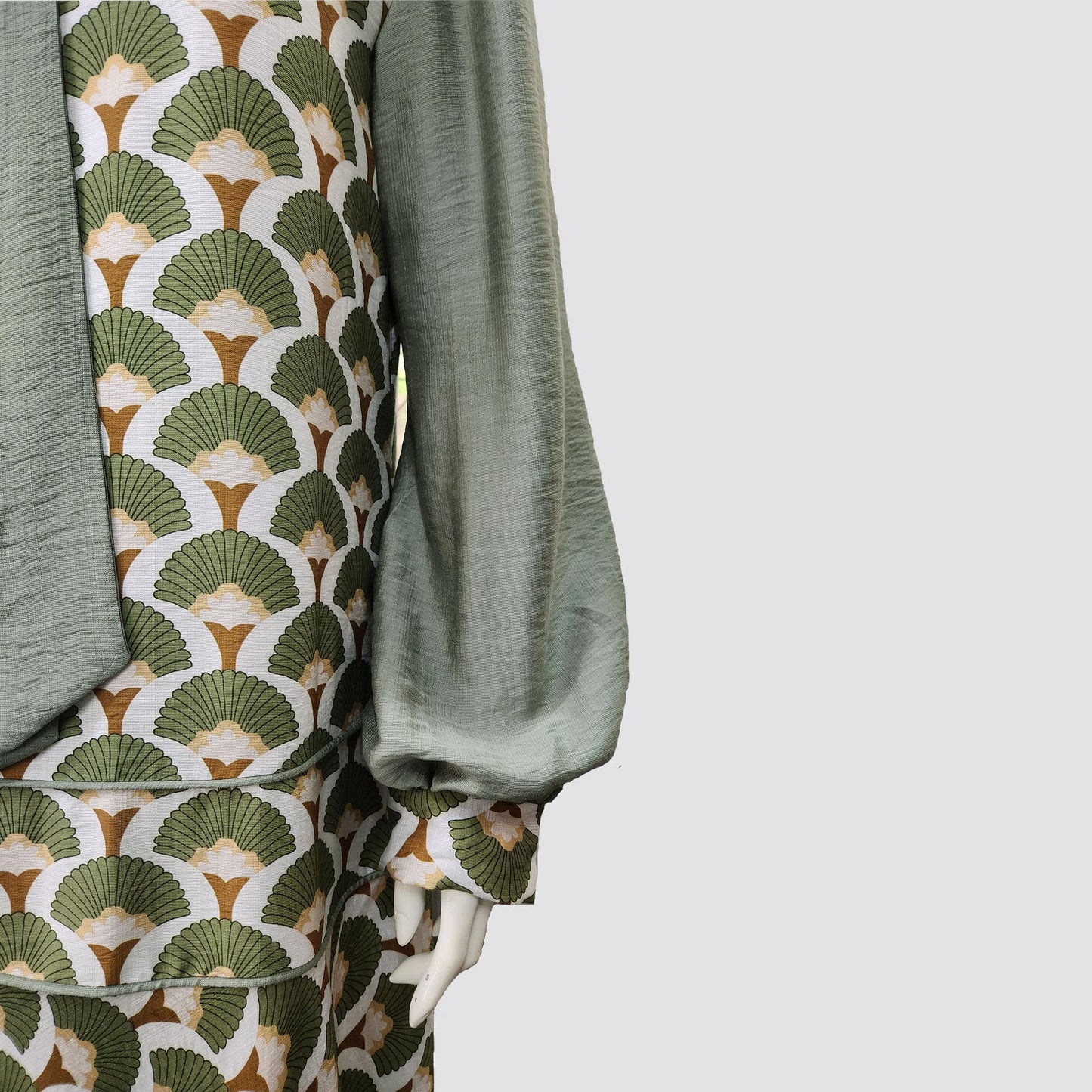 1920s dress with White and Green Rayon Deco Print Dress and Neck Tie