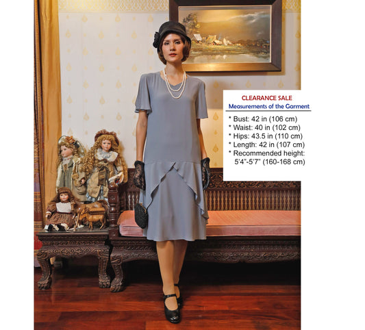 CLEARANCE: 1920s Great Gatsby dress in grey with sweetheart neckline