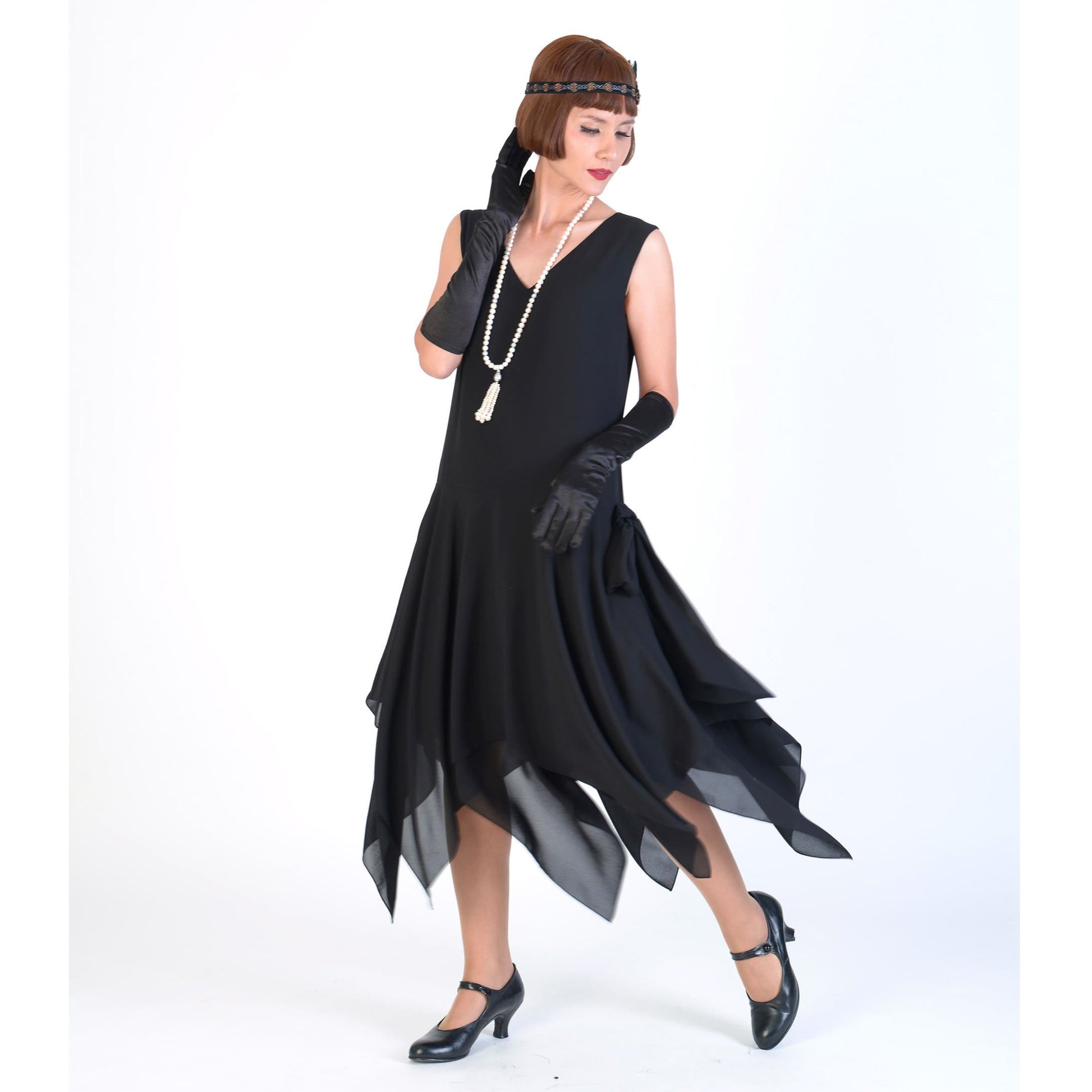 1920s chiffon Gatsby party dress with handkerchief skirt in black LaVieDelight 1920s chiffon Gatsby party dress with handkerchief skirt in black LaVieDelight