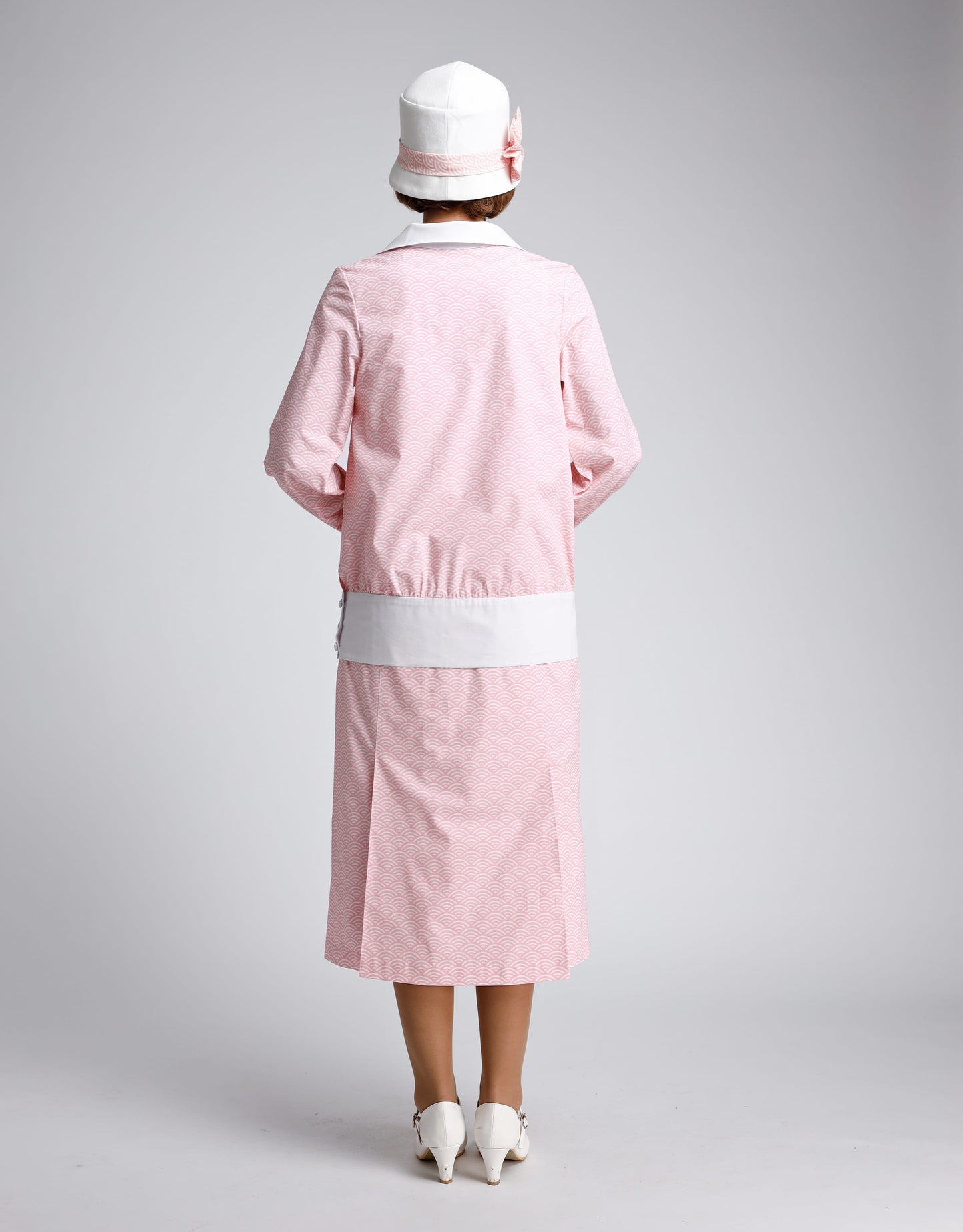 CLEARANCE: Cotton 2-Piece Gatsby Day Dress in Pink and Off-White Details