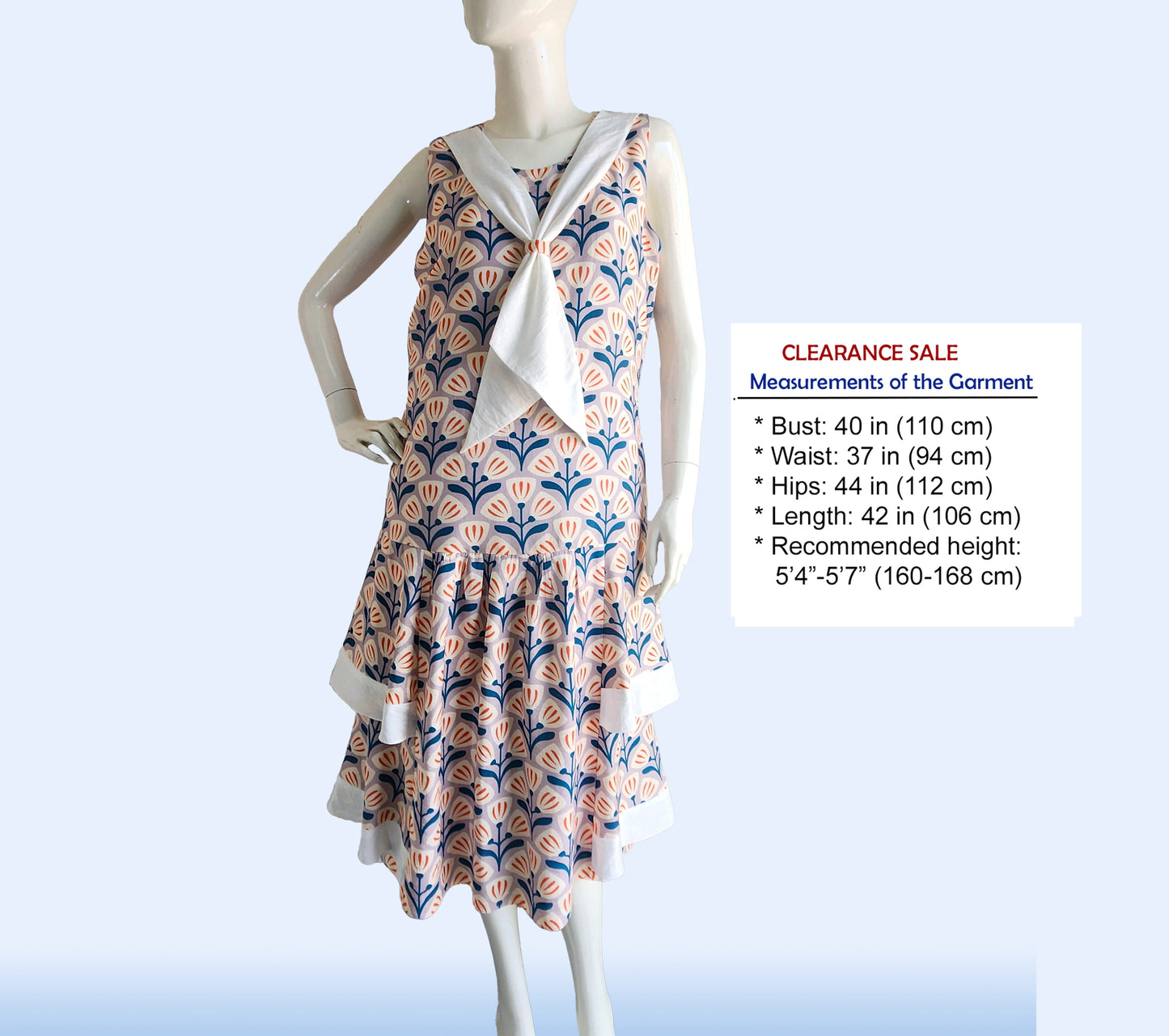 CLEARANCE: Rayon Gatsby dress with tiered skirt in three floral sprig print
